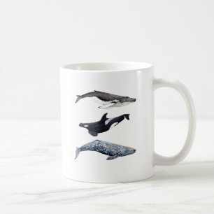 Orca, hunchbacked whale and gray whale coffee mug