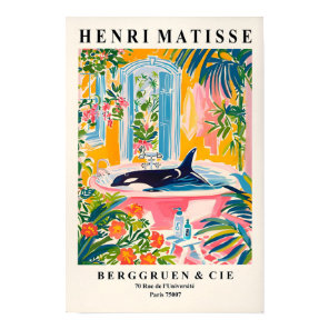 Orca In Bathtub Art Print, Pink Tropical Print, He Poster
