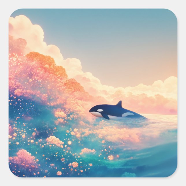 Orca in Enchanted Waters Square Sticker (Front)