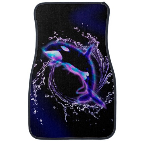 Orca jumping by a circle made of water car mat