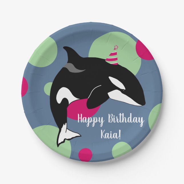 Orca Killer Whale birthday Paper Plates (Front)