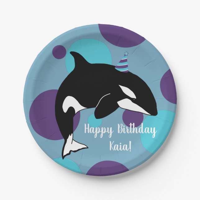 Orca Killer Whale Birthday Paper Plates (Front)