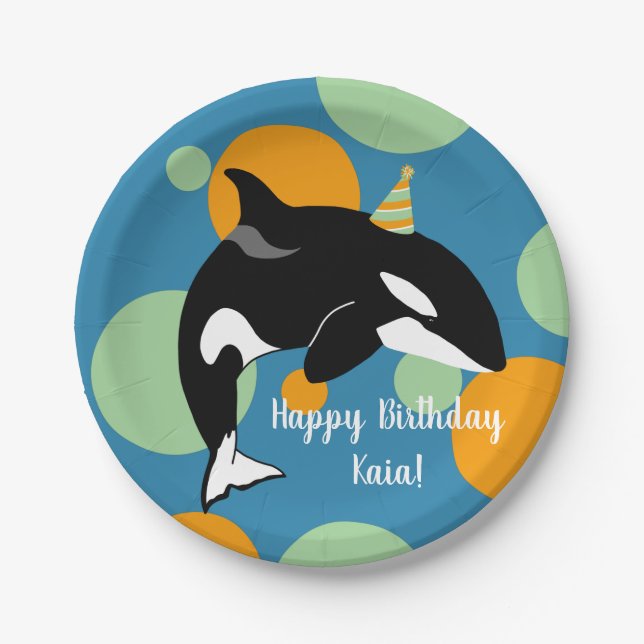 Orca Killer Whale Birthday Paper Plates (Front)