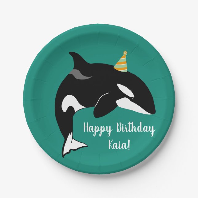 Orca Killer Whale Birthday Supplies Paper Plates (Front)