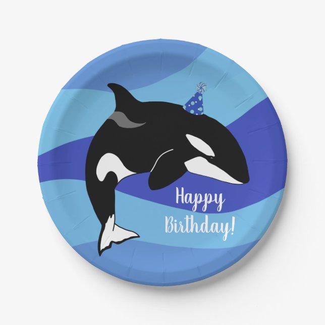 Orca Killer Whale Birthday Supplies Paper Plates (Front)