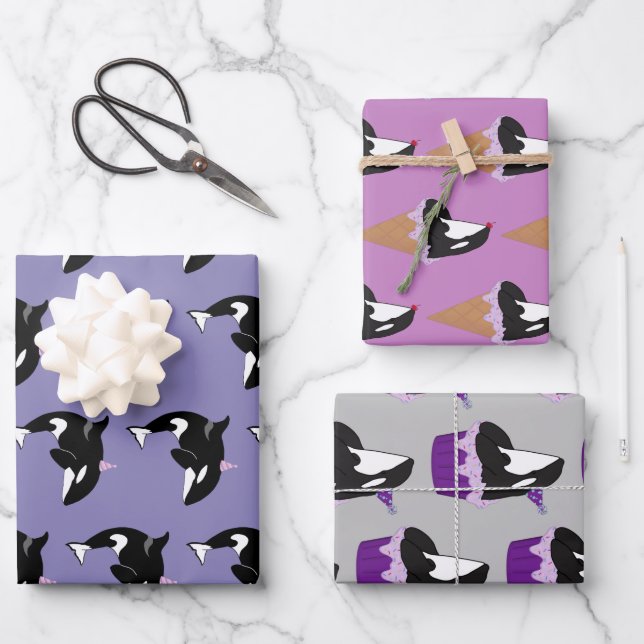 Orca Killer Whale Birthday Wrapping Paper Sheets (Front)