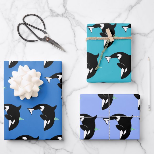 Orca Killer Whale Birthday Wrapping Paper Sheets (Front)