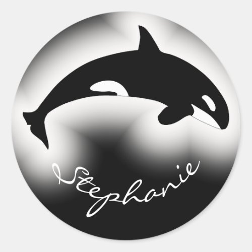 Orca Killer Whale Black White Nature Custom Name Classic Round Sticker