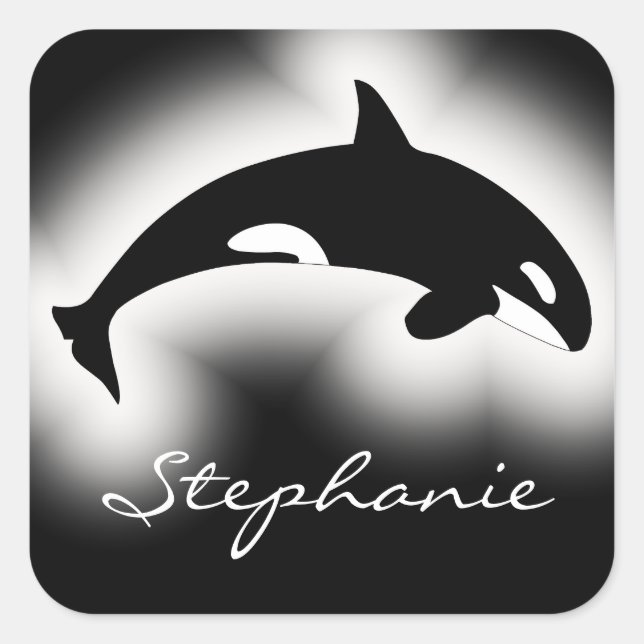 Orca Killer Whale Black White Nature Custom Name Square Sticker (Front)