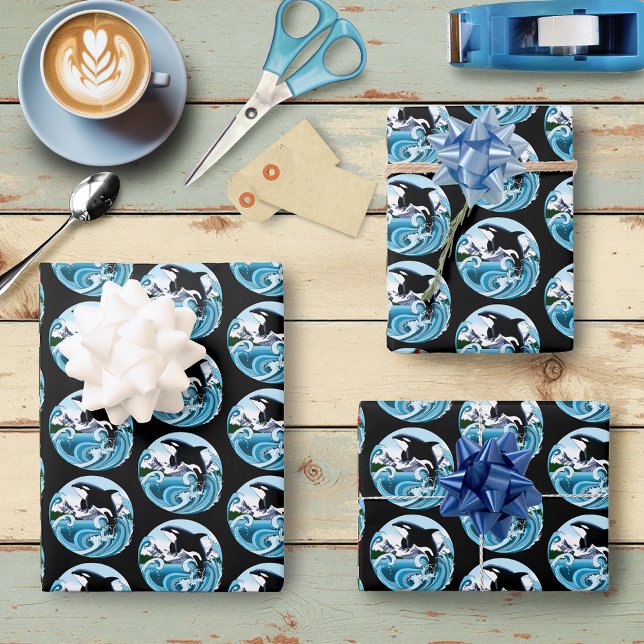 Orca Killer Whale Blue Ocean Wrapping Paper Sheets (Creator Uploaded)