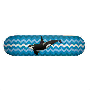 Orca Killer Whale Blue Zigzag Chevron Skateboard Deck