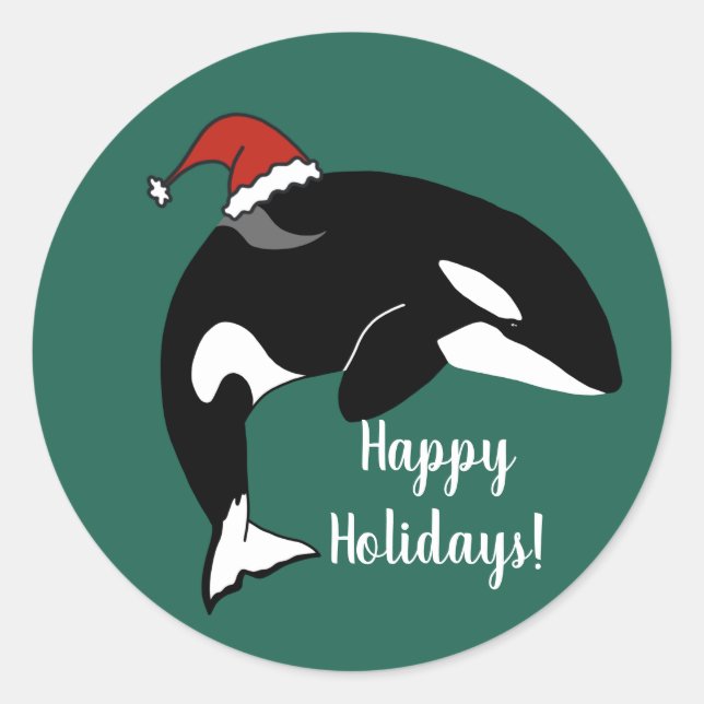 Orca Killer Whale Christmas  Classic Round Sticker (Front)
