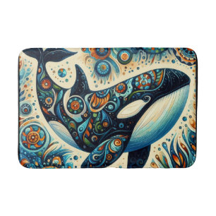 Orca Killer Whale Floral Whimsical Nautical Beach Bath Mat