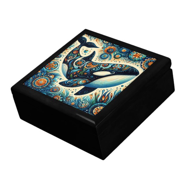 Orca Killer Whale Floral Whimsical Nautical Beach Gift Box (Side)