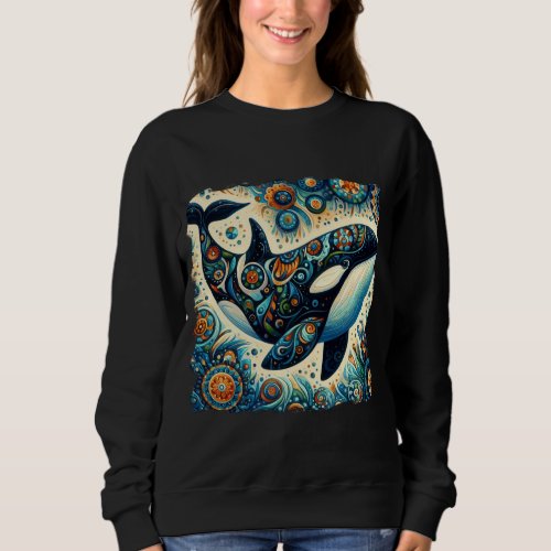 Orca Killer Whale Floral Whimsical Nautical Beach Sweatshirt