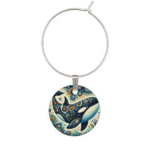 Orca Killer Whale Floral Whimsical Nautical Beach Wine Charm