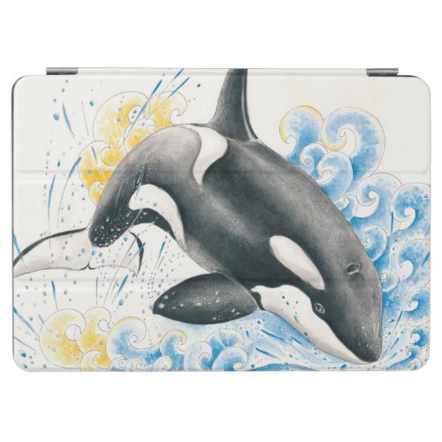 Orca Killer Whale Jumping into Waves Watercolor iPad Air Cover