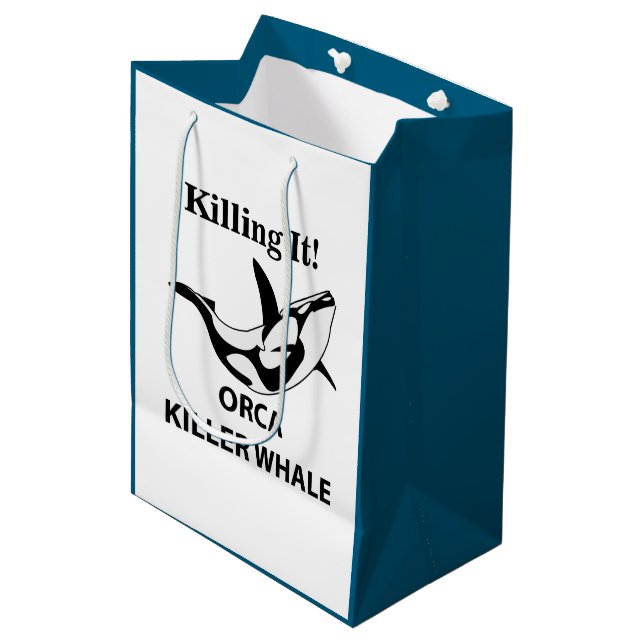 Orca Killer Whale Killing It Funny Medium Gift Bag (Front Angled)