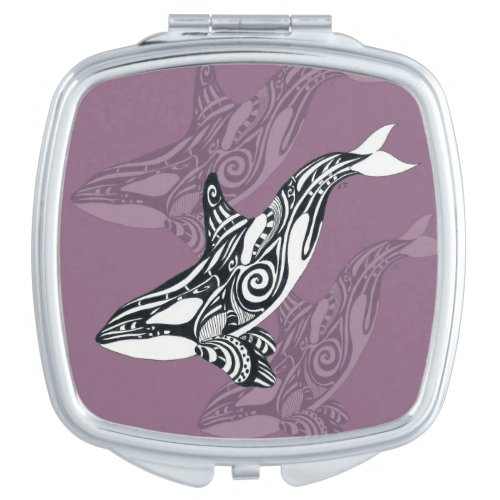 Orca Killer Whale mauve Purple Tlingit Tribal Ink Compact Mirror