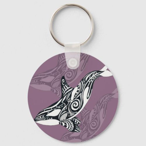 Orca Killer Whale mauve Purple Tlingit Tribal Ink Keychain