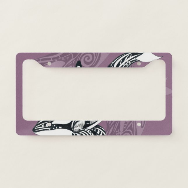 Orca Killer Whale mauve Purple Tlingit Tribal Ink License Plate Frame (Front)