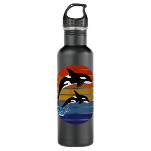 Orca Killer Whale Retro Vintage 60s 70s Sunset Sea Stainless Steel Water Bottle