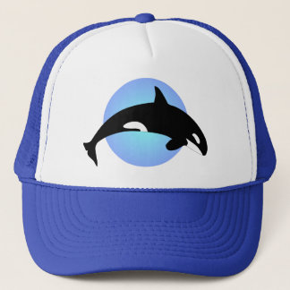 Orca Killer Whale Silhouette Blue Circle Trucker Hat