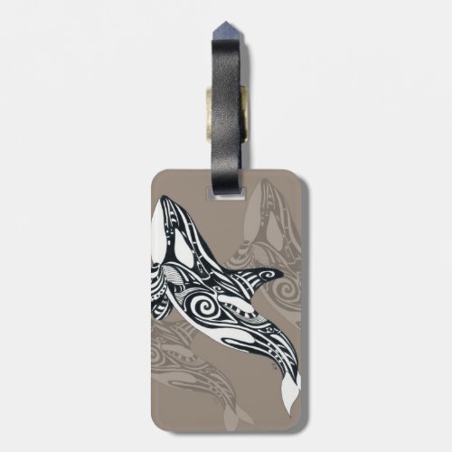 Orca Killer Whale Taupe Tlingit Tribal Ink Luggage Tag