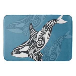 Orca Killer Whale Tlingit Indigo Blue ink Bath Mat