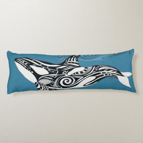 Orca Killer Whale Tlingit Indigo Blue ink Body Pillow