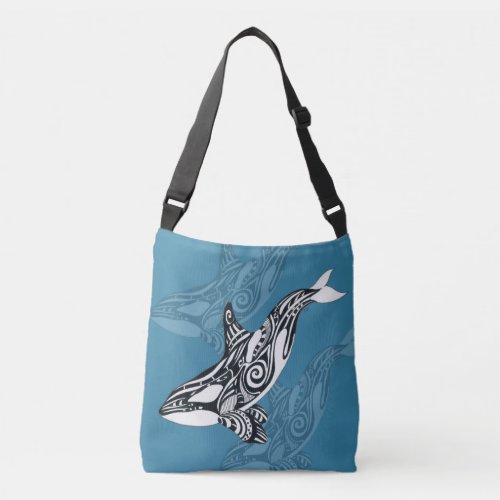 Orca Killer Whale Tlingit Indigo Blue ink Crossbody Bag