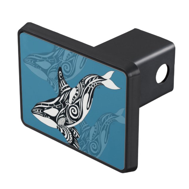 Orca Killer Whale Tlingit Indigo Blue ink Hitch Cover (Top Right)