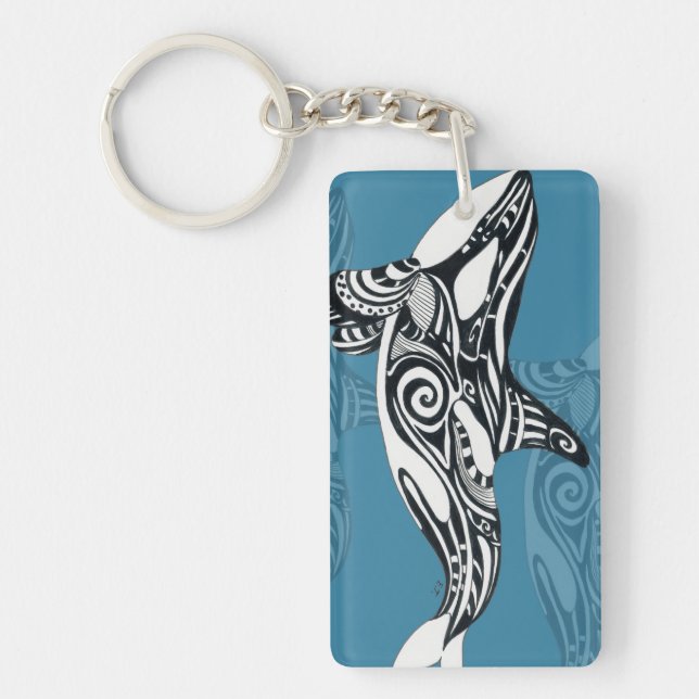 Orca Killer Whale Tlingit Indigo Blue ink Keychain (Front)