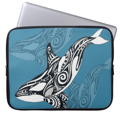 Orca Killer Whale Tlingit Indigo Blue ink Laptop Sleeve