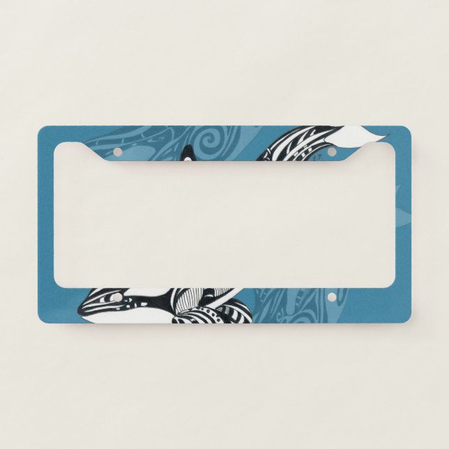 Orca Killer Whale Tlingit Indigo Blue ink License Plate Frame (Front)