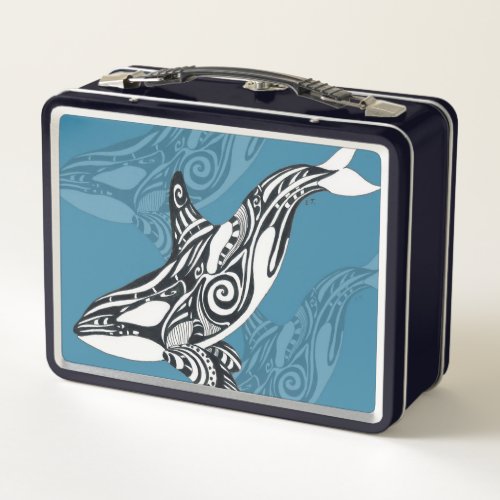 Orca Killer Whale Tlingit Indigo Blue ink Metal Lunch Box