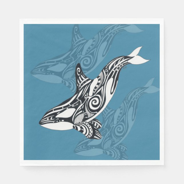 Orca Killer Whale Tlingit Indigo Blue ink Napkins (Front)