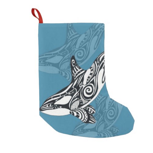 Orca Killer Whale Tlingit Indigo Blue ink Small Christmas Stocking