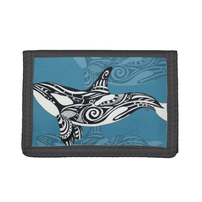 Orca Killer Whale Tlingit Indigo Blue ink Trifold Wallet (Front)