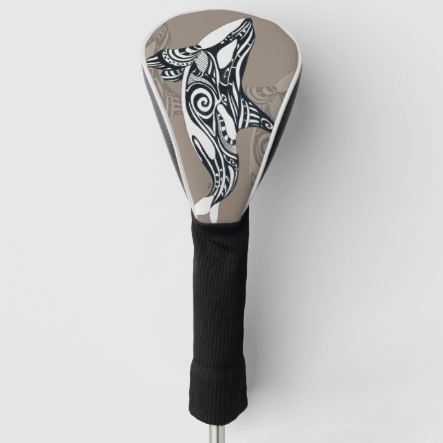 Orca Killer Whale Tlingit Indigo Taupe ink Golf Head Cover (Front)