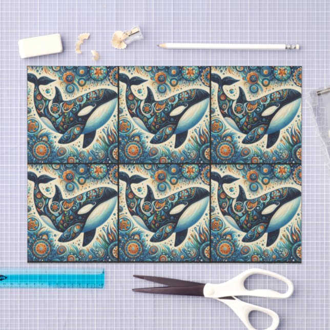 Orca Killer Whale Whimsical Nautical Decoupage Tissue Paper (Craft)