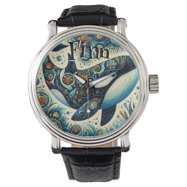 Orca Killer Whale Whimsical Nautical Personalized Watch (Front)