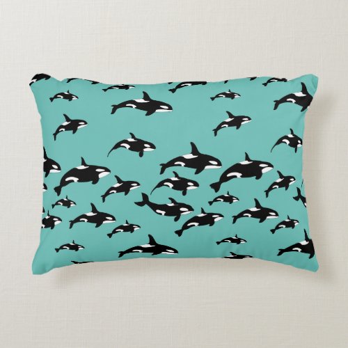 Orca Killer Whales on Blue Cool Marine Wildlife Accent Pillow