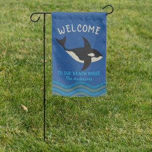 Orca Leather Look Double Sided Blue Welcome Garden Flag