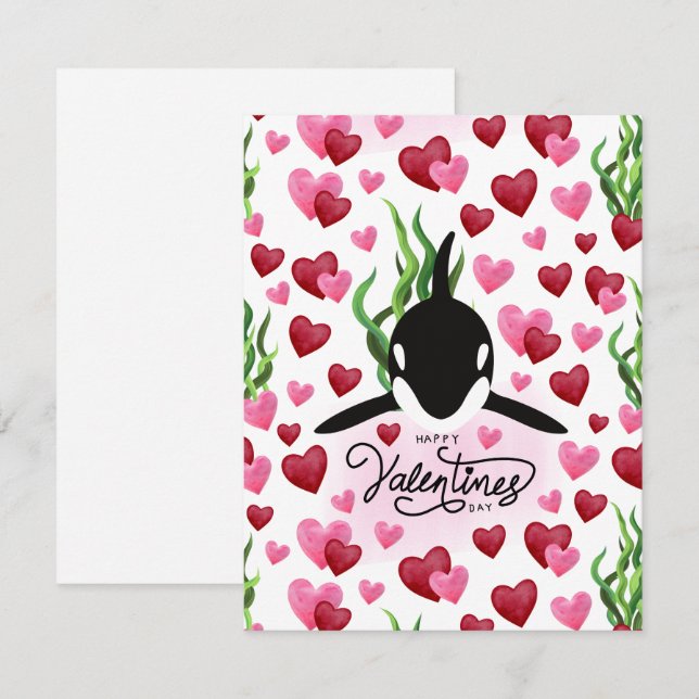 Orca Love Valentine’s Day Card in White (Front/Back)