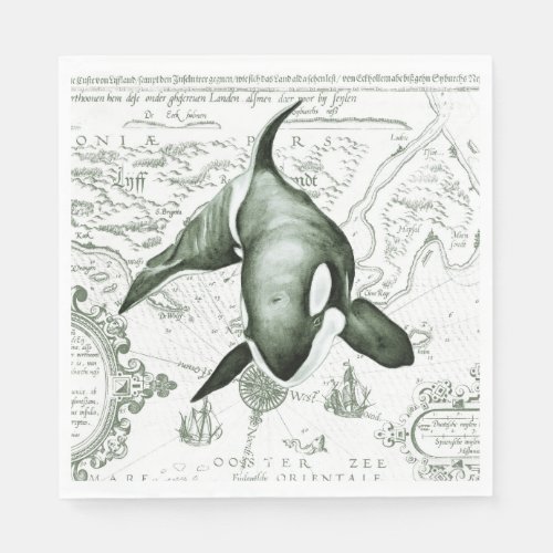 Orca Map Green Paper Napkins