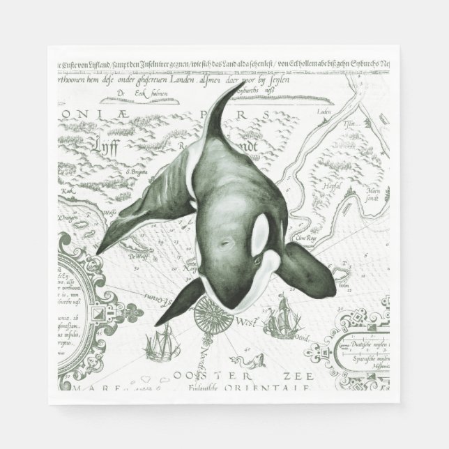 Orca Map Green Paper Napkins (Front)