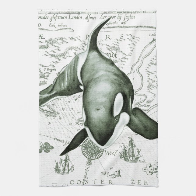 Orca Map Green Towel (Vertical)
