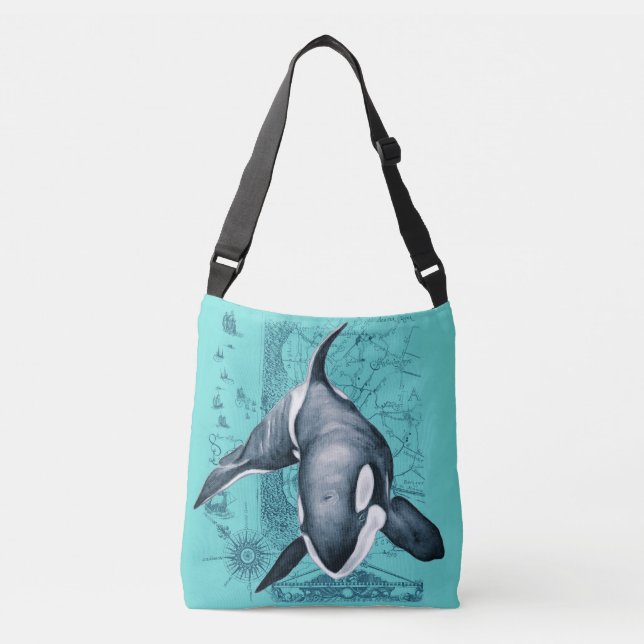 Orca Map Teal Crossbody Bag (Front)