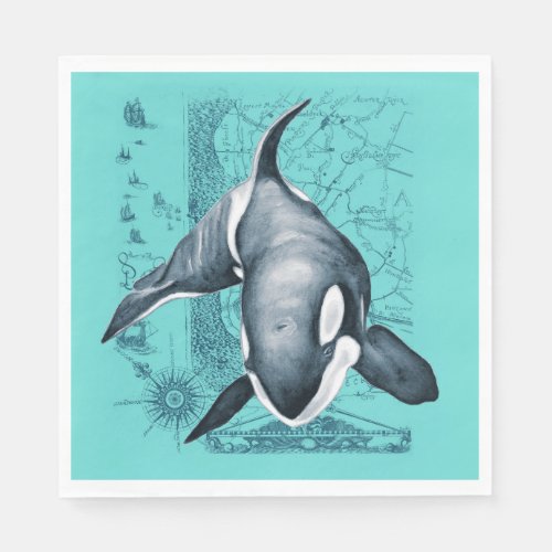 Orca Map Teal Napkins